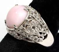 Sterling Silver Ornate Pink Opal Ring