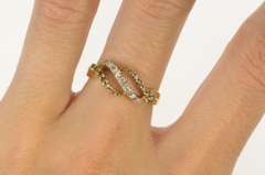 10K Yellow Gold Tiered Diamond Wave Twist Design Statement Ring