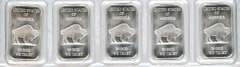 5 Indian/Buffalo 1 Troy Ounce Silver Bars in plastic