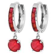 Solid White Gold Huggie Earrings Natural Ruby