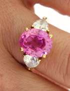 Big Oval Pink Sapphire w CZ Ring
