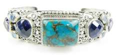 Gorgeous Sterling Turquoise & Gemstones Cuff Bracelet