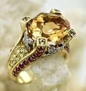 Fabulous 14K Citrine, Ruby, & Diamond Ring