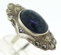 Sterling Silver Blue Stone & Marcasite Ring