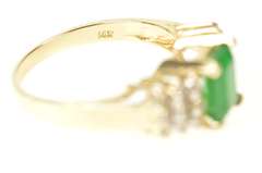 14K Yellow Gold 1.20 Ctw 1950's Emerald Diamond Engagement Ring