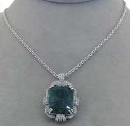Glittering Massive 24.15CTS Emerald & White Sapphire Necklace in Sterling Silver