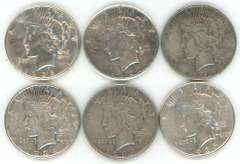 6 Better date Peace Silver Dollars 1926 to 1935