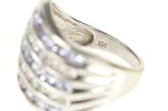 10K White Gold Tiered Wavy Row Tanzanite Diamond Statement Ring