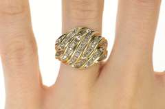 10K Yellow Gold Wavy Channel Diamond Encrusted Statement Ring