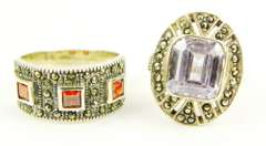 2 Sterling Gemstone & Marcasite Rings, Size 6
