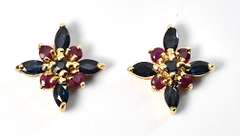 Cute Sapphire & Ruby Cluster Earrings