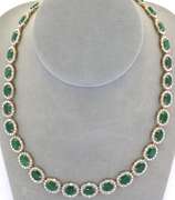 Awesome 37.36CTW Emerald & Diamond Necklace in Vermeil