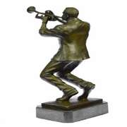 Trumpet Player Bronze Sculpture on Marble Base Statue