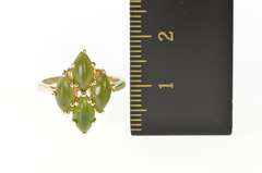 14K Yellow Gold Nephrite Jade Marquise Cluster Statement Ring