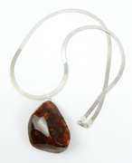Massive Amber Pendant & Sterling Herringbone Chain