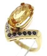 Stylish 14kt YG Citrine with Black & White Diamond Ring