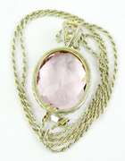 Huge Lavender/Pink Quartz Sterling Pendant & Chain