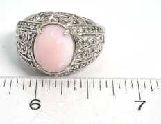 Sterling Silver Ornate Pink Opal Ring