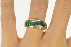 14K Yellow Gold Black Opal Inlay Diamond Inset Band Ring