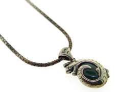 Vintage 925 sterling silver lizard wrap around malachite pendant with beautiful signed Italian chain