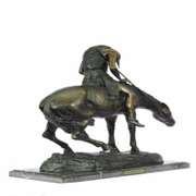 American Indian Man on Horse Bronze Sculpture