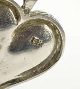 14K White Gold Pearl Inset Retro Curved Ornate Heart Love Pendant