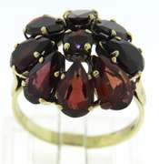 Vintage Yellow Gold Garnet Flower Cluster Ring