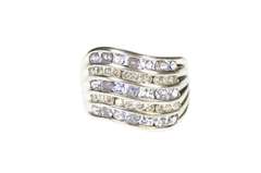10K White Gold Tiered Wavy Row Tanzanite Diamond Statement Ring