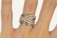 14K White Gold 1.00 Ctw Diamond Criss Cross Layered Statement Ring
