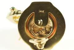 14K Yellow Gold Ornate Cameo Green Chalcedony French Clip Earrings