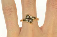 14K Yellow Gold Retro Diamond Inset Black Enamel Bypass Ring