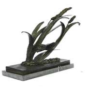 Bird Marshland Bronze Sculpture on Marble Base Statue