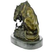 Lion and Snake Bronze Sculpture on Marble Base Statue