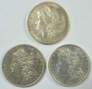 3 Diff. upper end Morgan Silver Dollars 1881-S to 1887