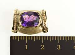 14K Yellow Gold Faceted Amethyst Ornate Statement Slide Pendant