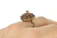 18K Yellow Gold Ornate 1950's Ruby Heart Cocktail Cluster Ring