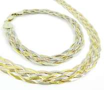 Italian Tri-Color Sterling Woven Necklace & Bracelet