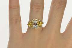 14K Yellow Gold Ornate Tri Colored Cubic Zirconia Oval Cocktail Ring