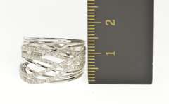 14K White Gold 1.00 Ctw Diamond Criss Cross Layered Statement Ring