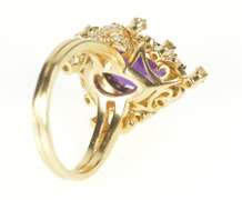 14K Yellow Gold Pear Amethyst Diamond Cocktail Statement Ring