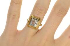 8K Yellow Gold 1930's Ornate Blue Topaz Solitaire Statement Ring