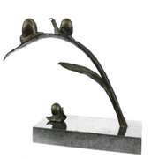 Snails on Branch Bronze Sculpture on Marble Base Statue