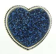 Sajen Sterling Blue Druzy Heart Ring, Size 11