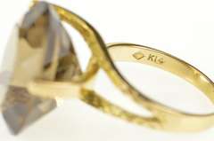 14K Yellow Gold Oval Smoky Quartz Retro Statement Cocktail Ring