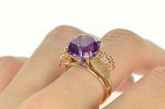 14K Yellow Gold 1960's Retro Amethyst Loop Bypass Cocktail Ring