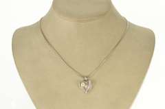 14K White Gold Pearl Inset Retro Curved Ornate Heart Love Pendant