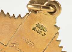 18K Yellow Gold Ornate Scrollwork Masonic Black Enamel Cross Pendant