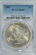 Solid Gem BU 1885 Morgan Silver Dollar. PCGS MS65