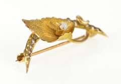 10K Yellow Gold Victorian Moon Pearl Peas in a Pod Lily Pin/Brooch