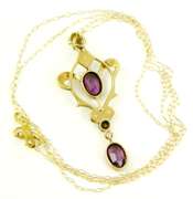 Antique 10K Amethyst & Seed Pearls Lavaliere